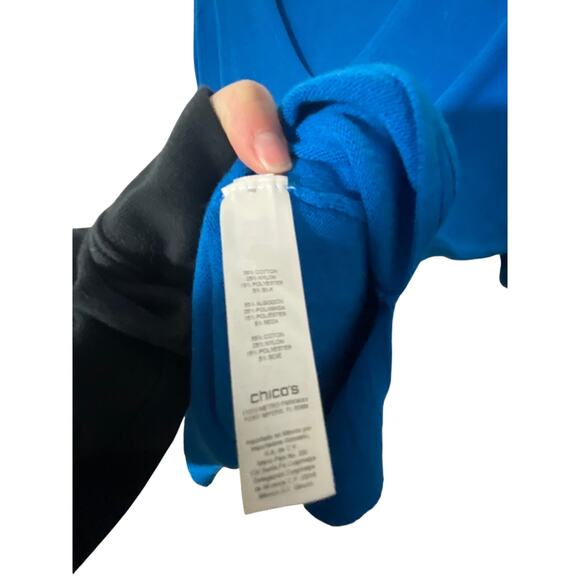 Chicos 1 Medium Sailor Chic Cotton Blue Lagenlook SS Front Pocket Blouse - Picture 3 of 5